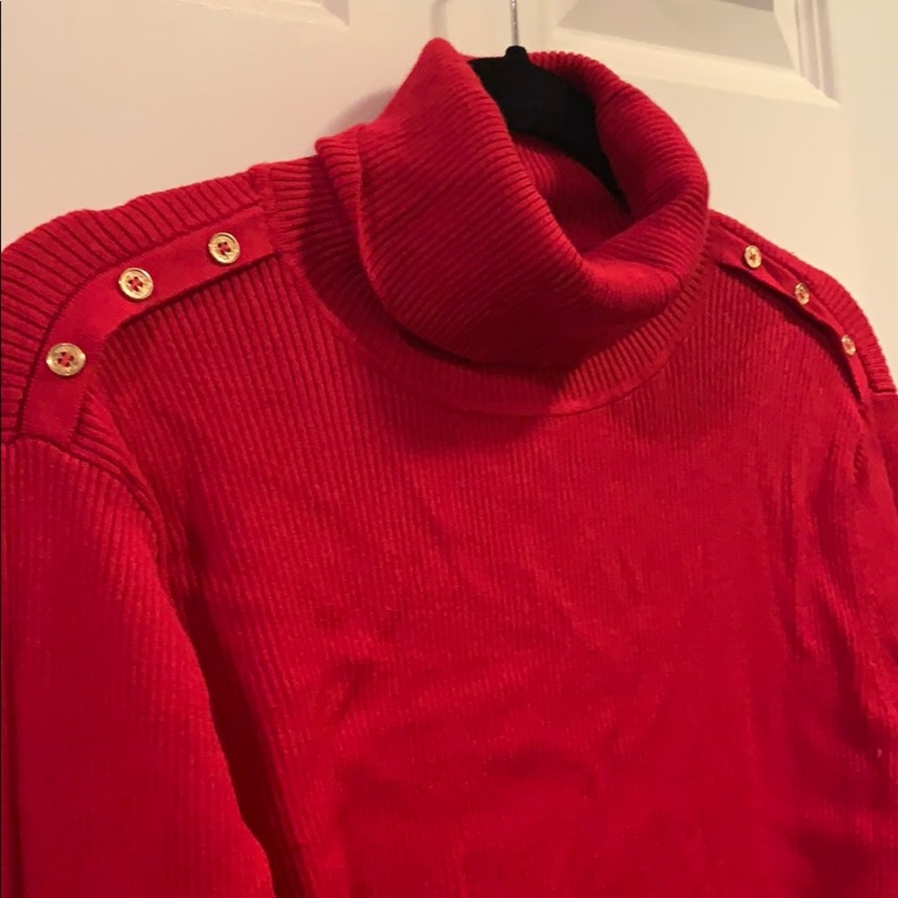 Calvin Klein Red Ribbed Turtle Neck Large - Picture 2 of 5